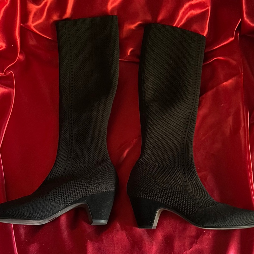 Eileen Fisher Black Knit Over-the-Knee Heel Boots size 7